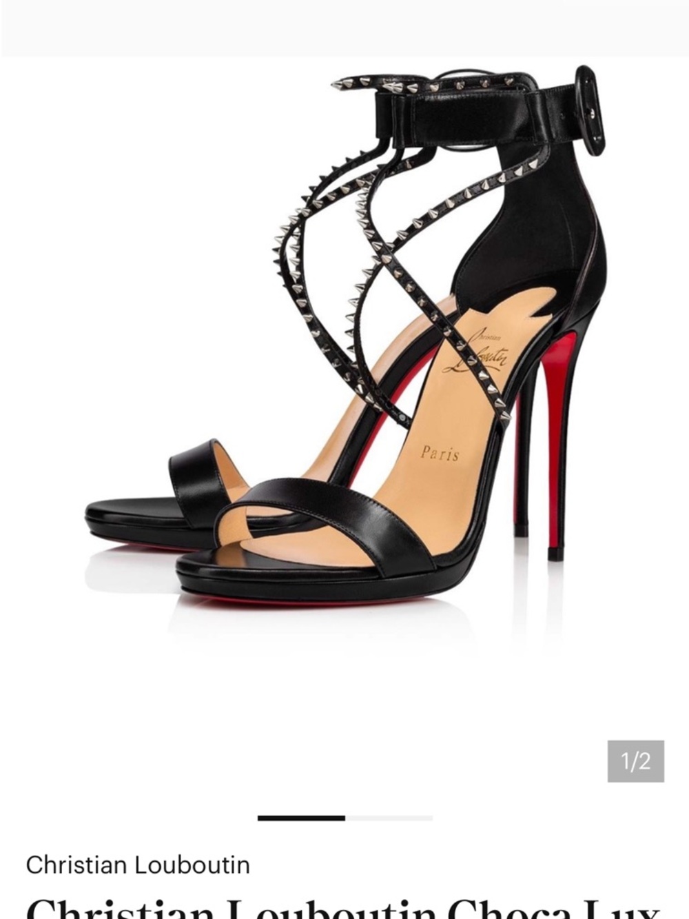 Christian Louboutin Black Leather Studded Ankle-Strap Stiletto Sandals